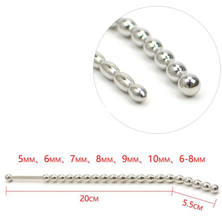 Stainless Steel Angled Beaded Urethral Sound - penisplug.co.uk