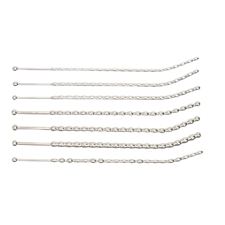 Stainless Steel Angled Beaded Urethral Sound - penisplug.co.uk