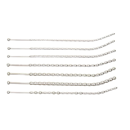 Stainless Steel Angled Beaded Urethral Sound - penisplug.co.uk